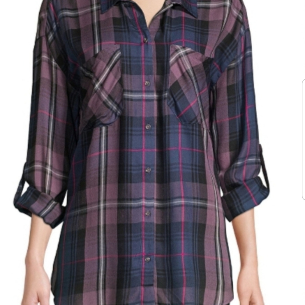 NWT! DESIGN LAB PLAID HIGH-LOW BUTTON DOWN SHIRT